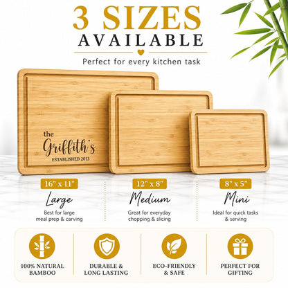 Personalized Cutting Board, Custom Bamboo Engraved Charcuterie Boards - Present for Wedding, Bridal Shower, Anniversary, Housewarming Gift Idea for Couples, Engraved Chopping Boards.
