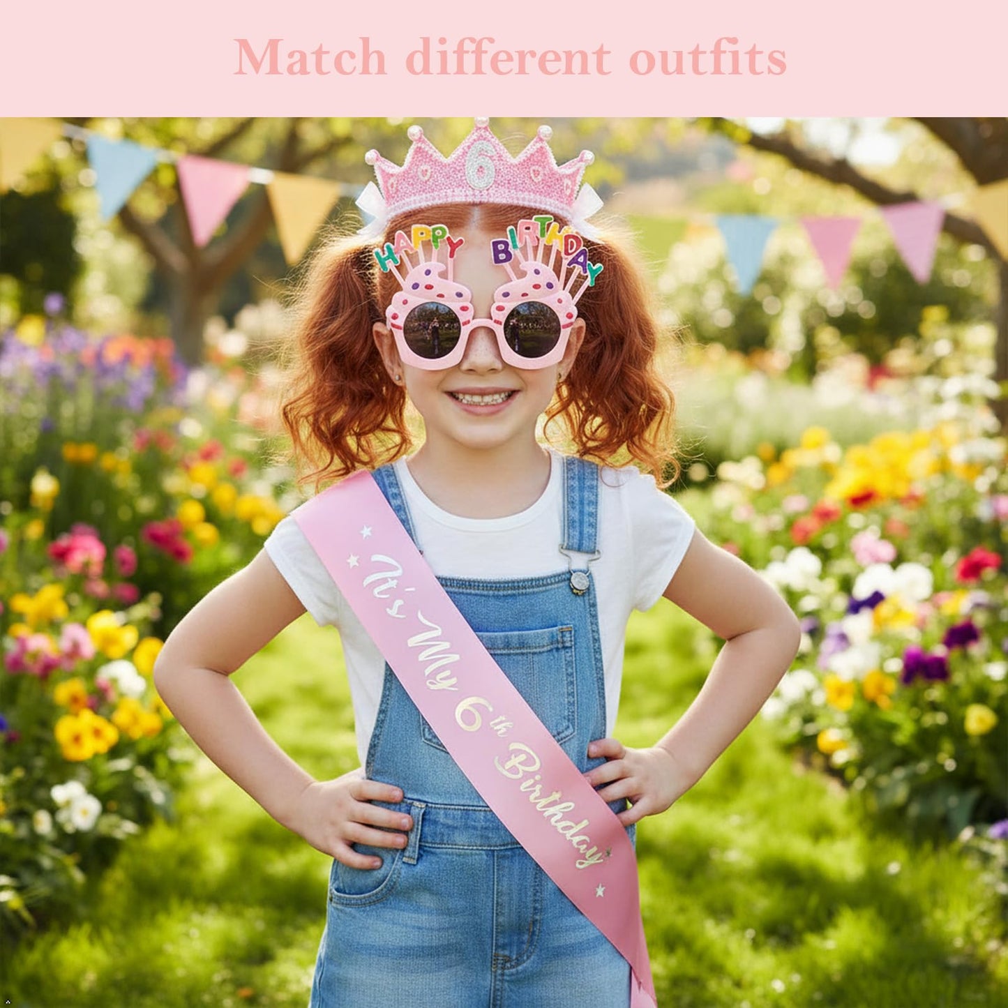 6th Birthday Girl Gift Set - 6th Birthday Sash, Glitter Crown & Cupcake Glasses, 6 Year Old Girl Birthdays Gifts, Princess Birth day Party Decorations for Girls
