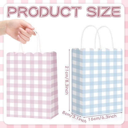 Kolldenn 24 Pcs Gingham Party Supplies Pastel Gift Bags 8.27 x 6.3 x 3.15 Inch Kraft Paper Checkered Plaid Candy Goodie Party Favors Bags for Easter Picnic BBQ Birthday Baby Shower Wedding