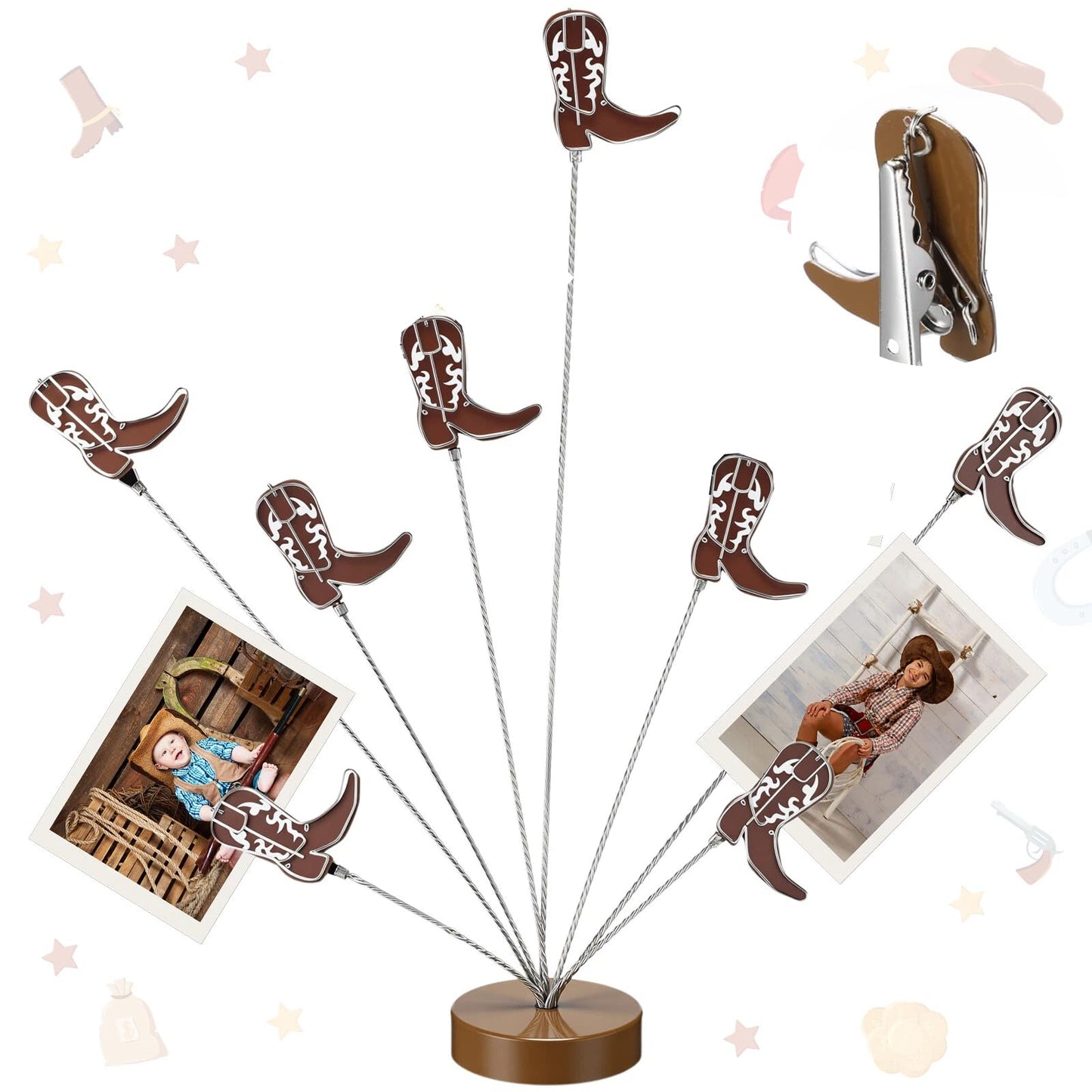 8-Branch Money Tree Gift Card Holder with Clips Cowboy Boot Centerpieces for Tables Photo Tree Picture Holders Western Decorations for Desk Christmas Memo Note Wedding Photo Display