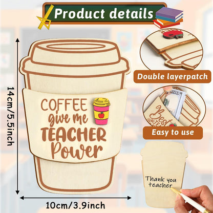 PETKNOWS 6 Pcs Teacher Gift Card Holder Wooden Coffee Gift Card Holder Thank You Card Sleeve Teacher Appreciation Gift Bulk Wooden Money Holders for Teachers’ Day Back to School Graduation Supplies