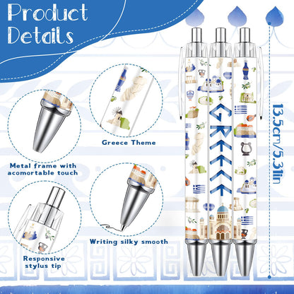 Wxiben Greece Ballpoint Pens Gifts - 24PCS Greece Travel Pens Set Greece Souvenirs Gift Retractable Smooth Writing Greek Civilization Pens for Office School Supplies for Women Traveler Teacher Gift