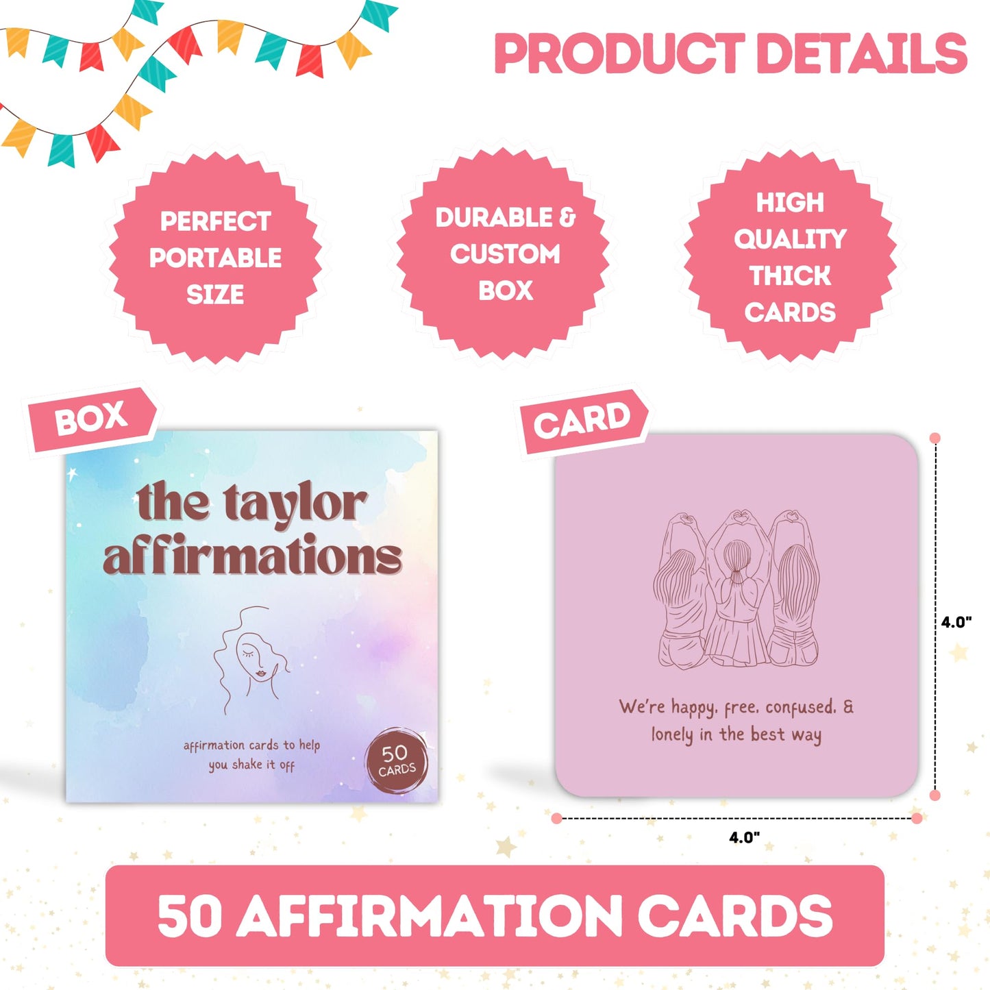 Taylor Gifts for Girls Birthday Gift | Affirmations - 50 PCS Taylor Cards | Taylor Themed Gifts, Taylor Gift Merch for Game Nights, Birthday Party Favors for Girls Women