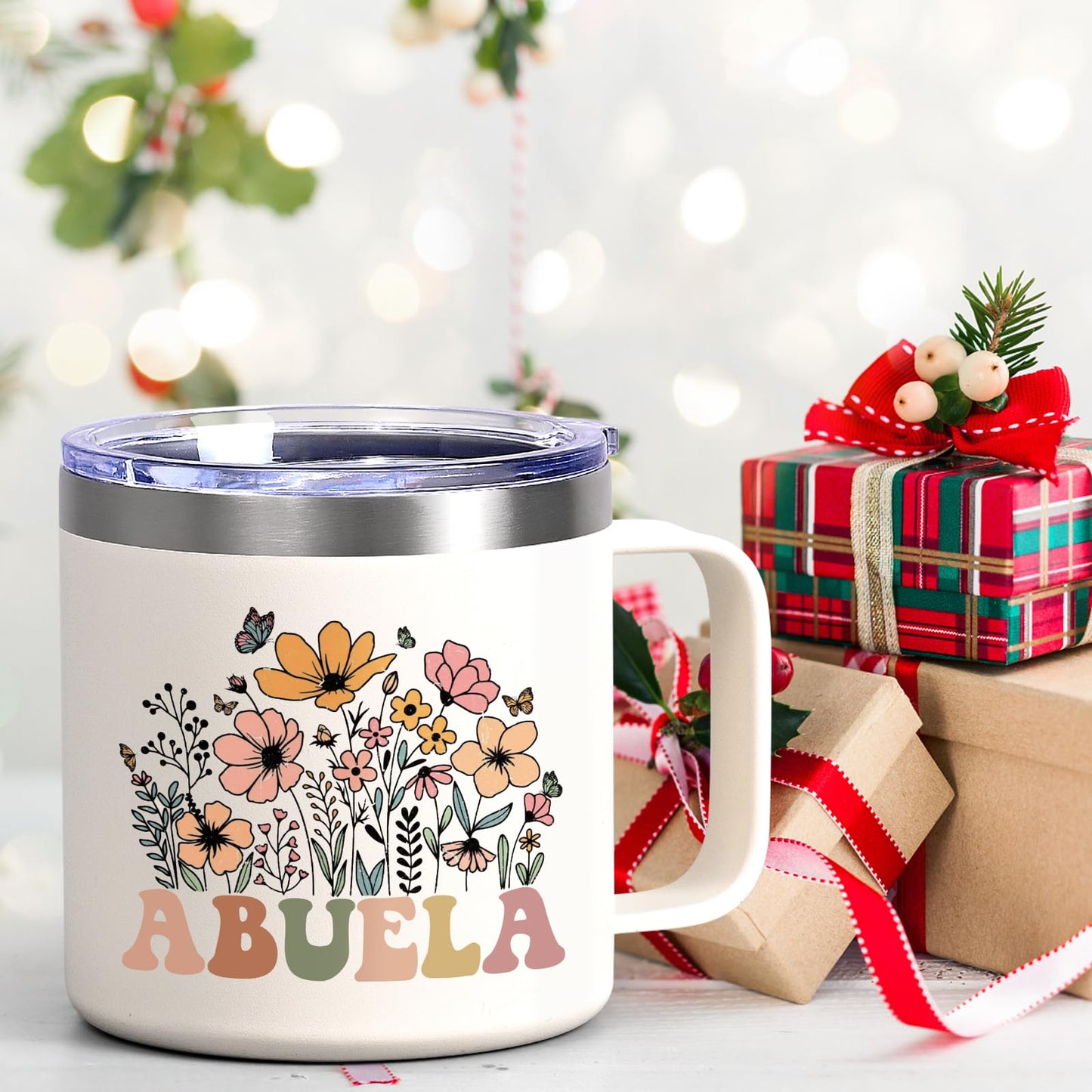 Lifecapido Abuela Gifts, Abuela 14oz Insulated Coffee Mug, Grandma Christmas Birthday Mothers Day Gifts for Abuela Grandma Grandmother, Creamy