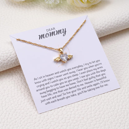 MIXJOY Baby Angel Wings Heart Necklace for Mom, Mommy of an Angel Remembrance Gift