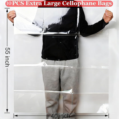 SYOGUA 10 Pack Extra Large Cellophane Bags, 40 x 55 inch, 3 Mil Thicker Clear Gift Bags for Baskets Wrapping Plastic, Jumbo Huge Clear Cellophane Wrap Gift Basket Bag