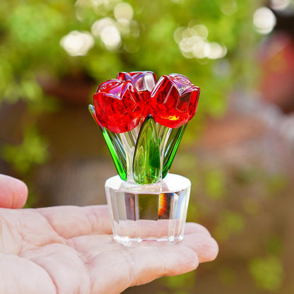 3.2 * 2in Handmade Crystal Red Rose Bouquet Figurine Romantic Rose Flower Gifts for Wife Mom on Birthday Wedding Anniversary
