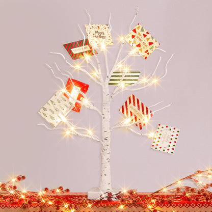 PEIDUO Christmas Decorations, 22 Inch Gift Card Tree Holder with 8 Clips and 8 Xmas Cards, Lighted Tabletop Money Tree, for Christmas,Birthday Wedding,Battery Powered, 6H/18H Timer (White)