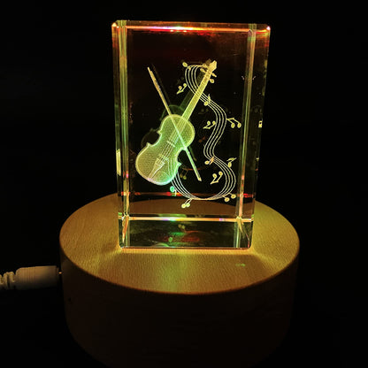 XINDAM 3D Violin Paperweight Laser Etched in Crystal Glass Cube Music Graduation Christmas Birthday Valentine's Day