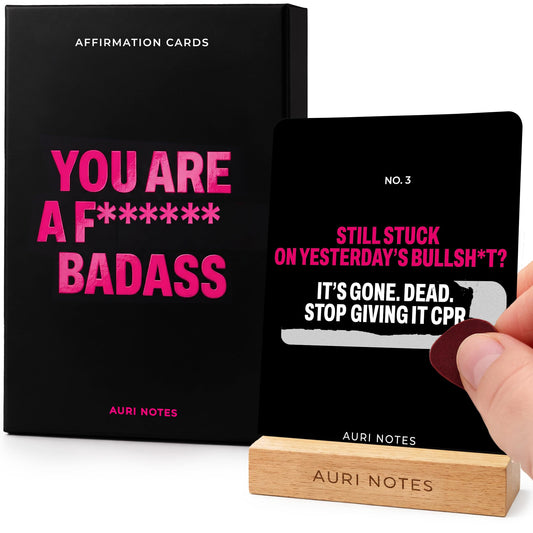 Badass Affirmations for Women, Scratch-Off Daily Affirmation Cards 4x5 Inch — 52 Bold, Unique Sweary Affirmations with Premium Gift Box and Wooden Stand — Funny Motivational Friend, Sister Gift