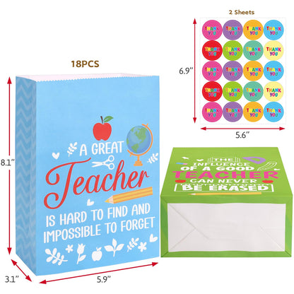 Fancy Land Teacher Appreciation Gift Bags 18 Pcs Thank You Teachers Paper Bags Party Favor Bright Color