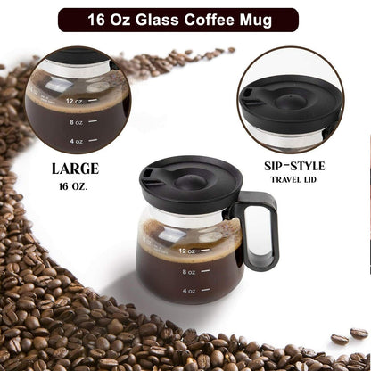 16 Oz Coffee Pot Mug,Mini Coffee Pot Cup,with Spill Proof Lid Heatproof Glass Mug Large Capacity ideal Gift for Coffee Lovers (1pcs)