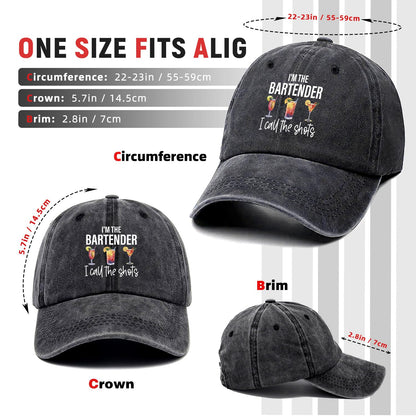 I'm The Bartender Funny Printed Cotton Baseball Cap Adjustable Retro Washed Lightweight and Breathable Unisex Sun Hat, Gifts for Bartender Humorous Drink Lovers Adult Parties Bachelor Party Friend