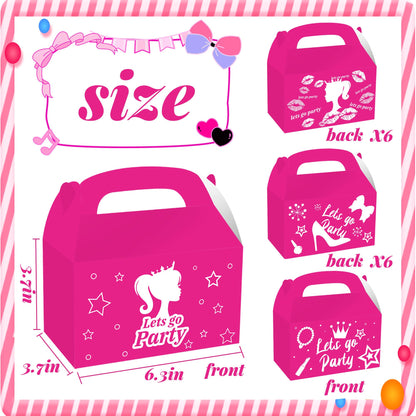 JeVenis 12 PCS Pink Candy Boxes - Let's Go Party Supplies - Gift Box Treat Bags for Girl Birthday Party & Bridal Shower