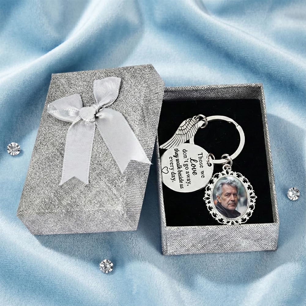 Memorial Keychain DIY Kit for Photo, Sympathy Gifts for Loss of Mother Father Husband Son, Bereavement Condolence Gift, In Loving Memory Keepsake with Angel Wing Charm, Ready for Gifting