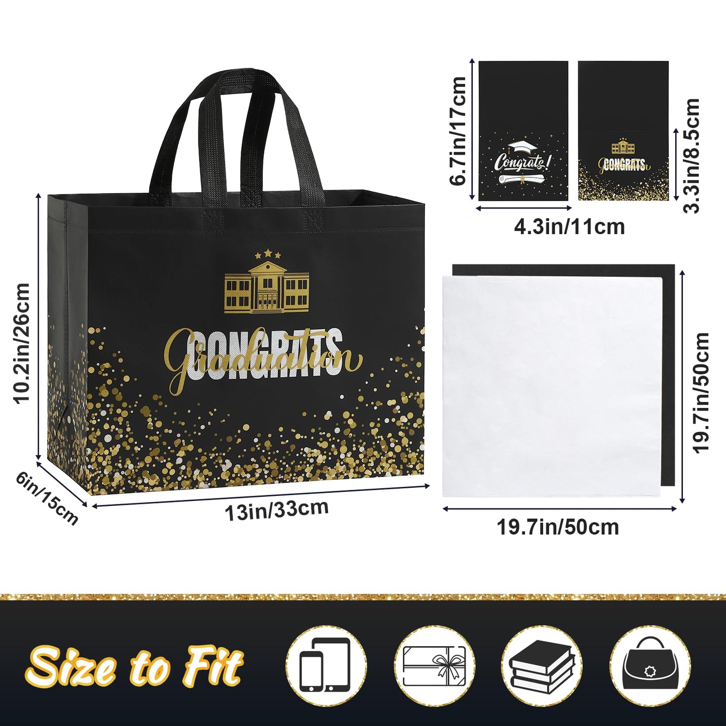 YANGTE 2 Pack 13" Large Graduation Gift Bags with Tissue Paper and Cards, Reusable Non-Woven Graduation Bags with Handle, Congrats Grad Gift Wrap Bags for High School, College