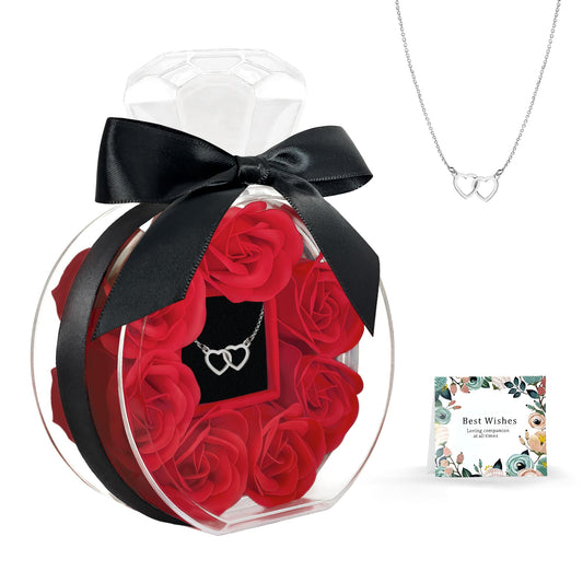 Rose Box with Necklace Artificial Preserved Flower Valentines Mothers Day for Girlfriend Mom Birthday Anniversary Personalized Romantic Gifts
