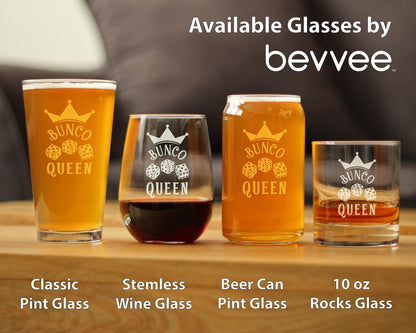 Bevvee Bunco Queen Stemless Wine Glass - Bunco Decor and Bunco Gifts for Women - Large 17 Oz Glasses