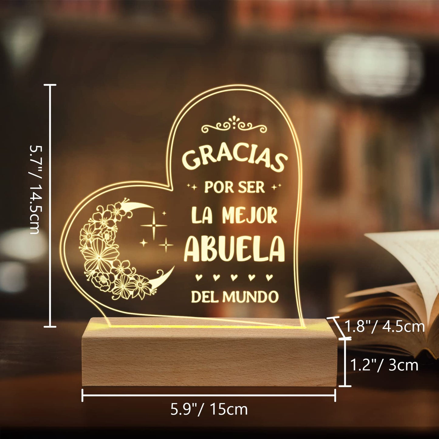 GiltGlimmer Abuela Gifts, Birthday Gifts for Grandma in Spanish, Regalos para Abuela Engraved Acrylic Night Light, Spanish Grandma Birthday Gifts, Gifts for Abuela from Grandchildren