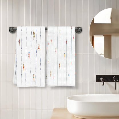 Funny Modern Minimalist Swimming Kitchen Towels, Swim Coach Team Gifts Dish Tea Towels, Sports Swimmers Decorative Hand Towel for Kitchen Bathroom, 16x24 Inch Set of 2