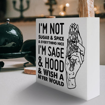 Witches Feminist Decor Wooden Box Sign, Celestial Witchy Witchcraft Decoration for Home Bedroom Bathroom Mystical Wiccan Table Decor, I'm Not Sugar, Witchy Gifts for Women Girls