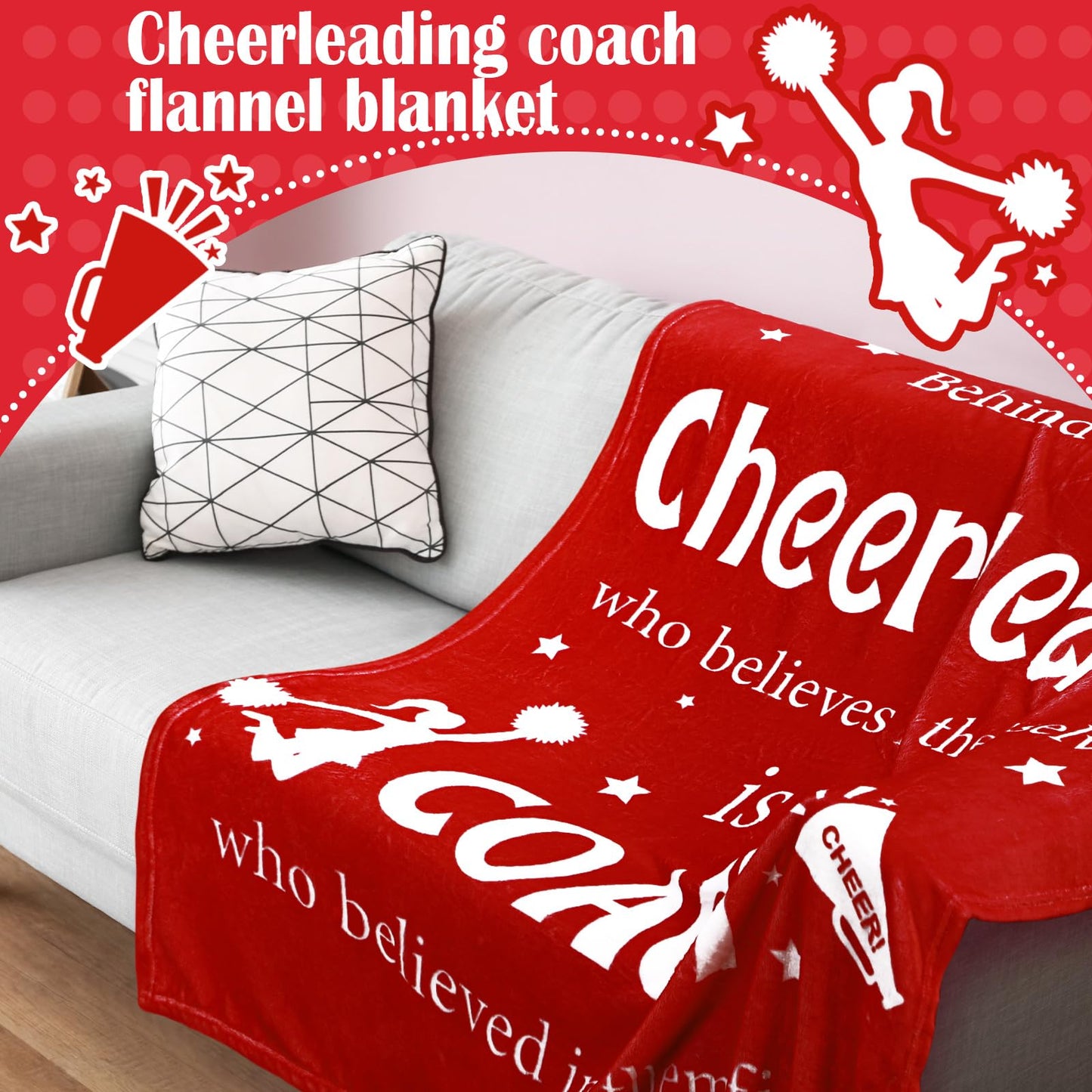 Tingjoo Cheer Coach Gift for Women 40‘' x 50‘' Cheerleader Blanket Cheerleading Appreciation Gift Cheer Blanket for Birthday Graduation Retirement Sports Party(Red)