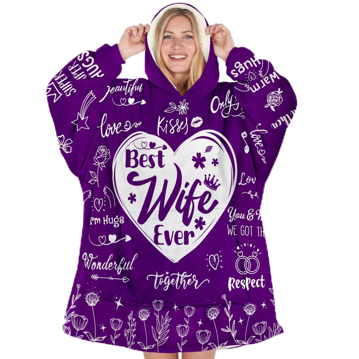 Warmstorey Wearable Blanket Hoodie For Mom Wife - Best Wife Ever Hoodie From Husband Daughter Son - Birthday Mothers Day Gift