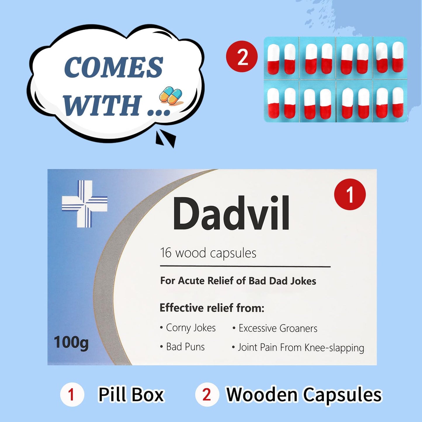 Dad Jokes Pill Box, April Fool's Day Gift, Funny Birthday Gifts for Men, Novelty Joke Gifts for Father, Gag Pill Gifts for Men, White Elephant Gifts