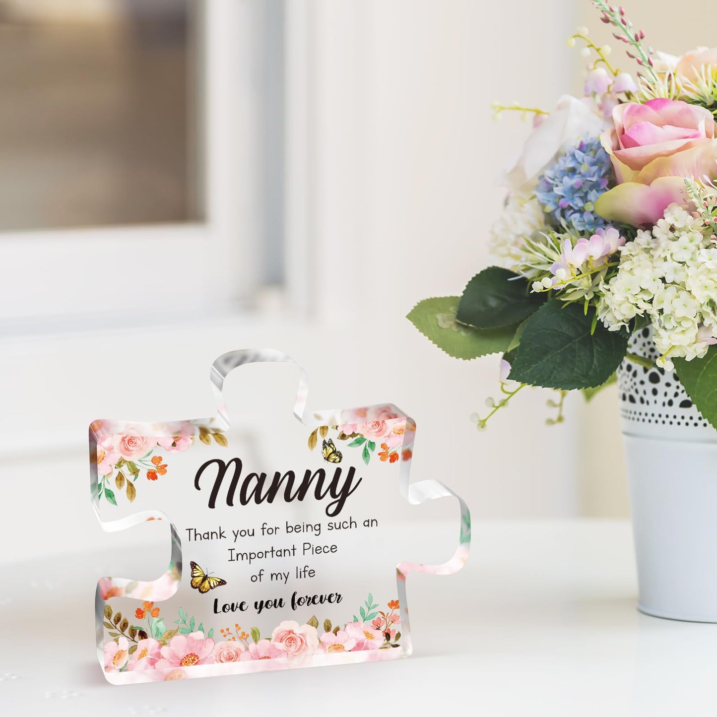Gifts for Nanny - Acrylic Puzzle Piece Decorations 3.9 x 3.3 inch - Delicate Nanny Gifts from Grandchildren - Christmas Mothers Day Birthday Gifts for Nanny, Ideas