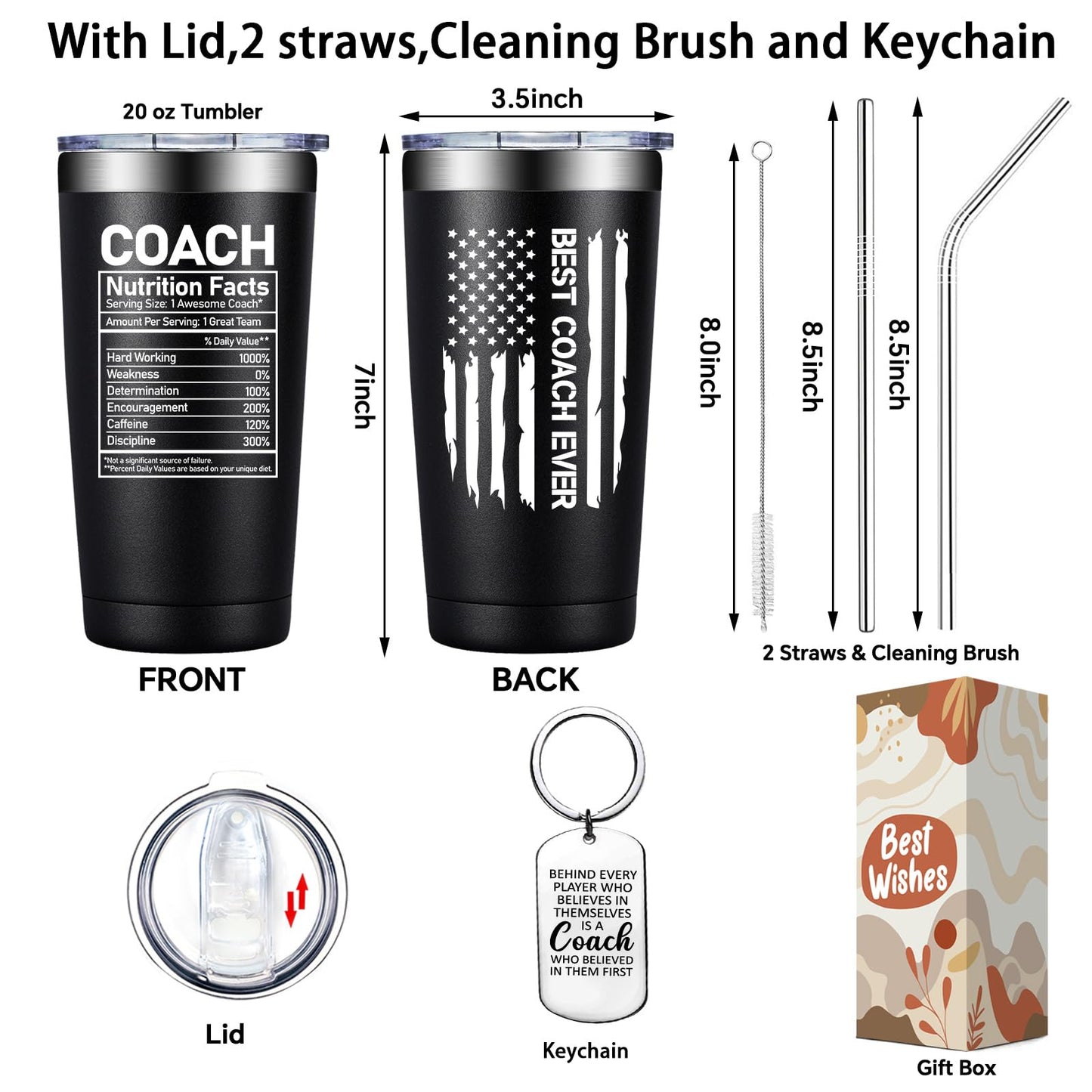 Grifarny Coach Gifts for Men, Women - Best Coach Ever Tumbler Cup 20 oz - Coaches Appreciation Gifts - Basketball, Soccer, Football, Baseball, Softball, Gymnastics, Dance, Swim, Cheer Coaches Gift