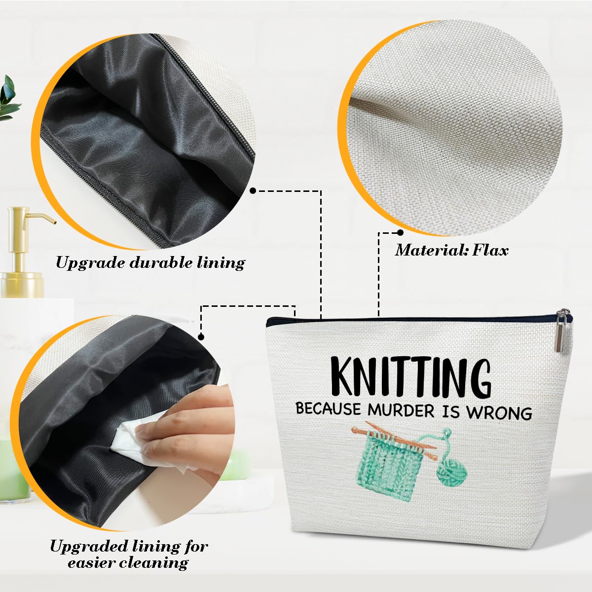 Funny Knitting Gifts Makeup Bag, Crocheting Gifts for Knitters Lovers, Women, Crocheter Supplies Stuff, Cosmetic Bag for Purse