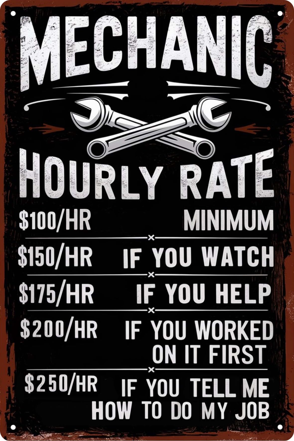 Mechanic Gifts For Men Garage Decor Mechanic Accessories Mechanic Decor Mechanic Hourly Rate Reproduction Metal Tin Sign Mechanic Rules Metal Sign 8x12 Inch