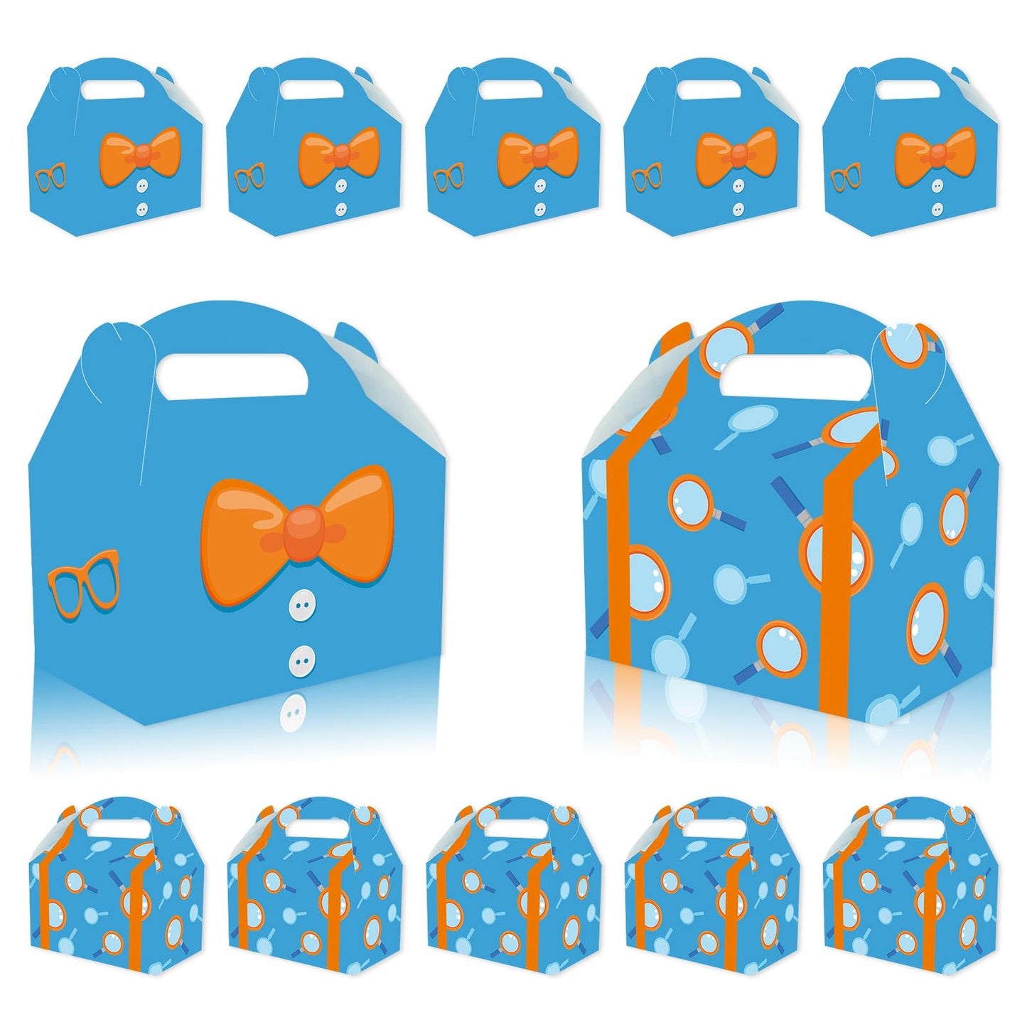 LeiGuoMinyyu 16pcs Cartoon Blue Birthday Party Candy Bags Yellow Bow Goodie Gift Boxes for Kids Boys Girls Theme Birthday Party Supplies Decorations