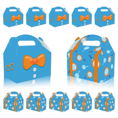 LeiGuoMinyyu 16pcs Cartoon Blue Birthday Party Candy Bags Yellow Bow Goodie Gift Boxes for Kids Boys Girls Theme Birthday Party Supplies Decorations