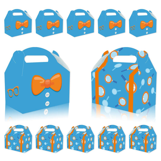 LeiGuoMinyyu 16pcs Cartoon Blue Birthday Party Candy Bags Yellow Bow Goodie Gift Boxes for Kids Boys Girls Theme Birthday Party Supplies Decorations