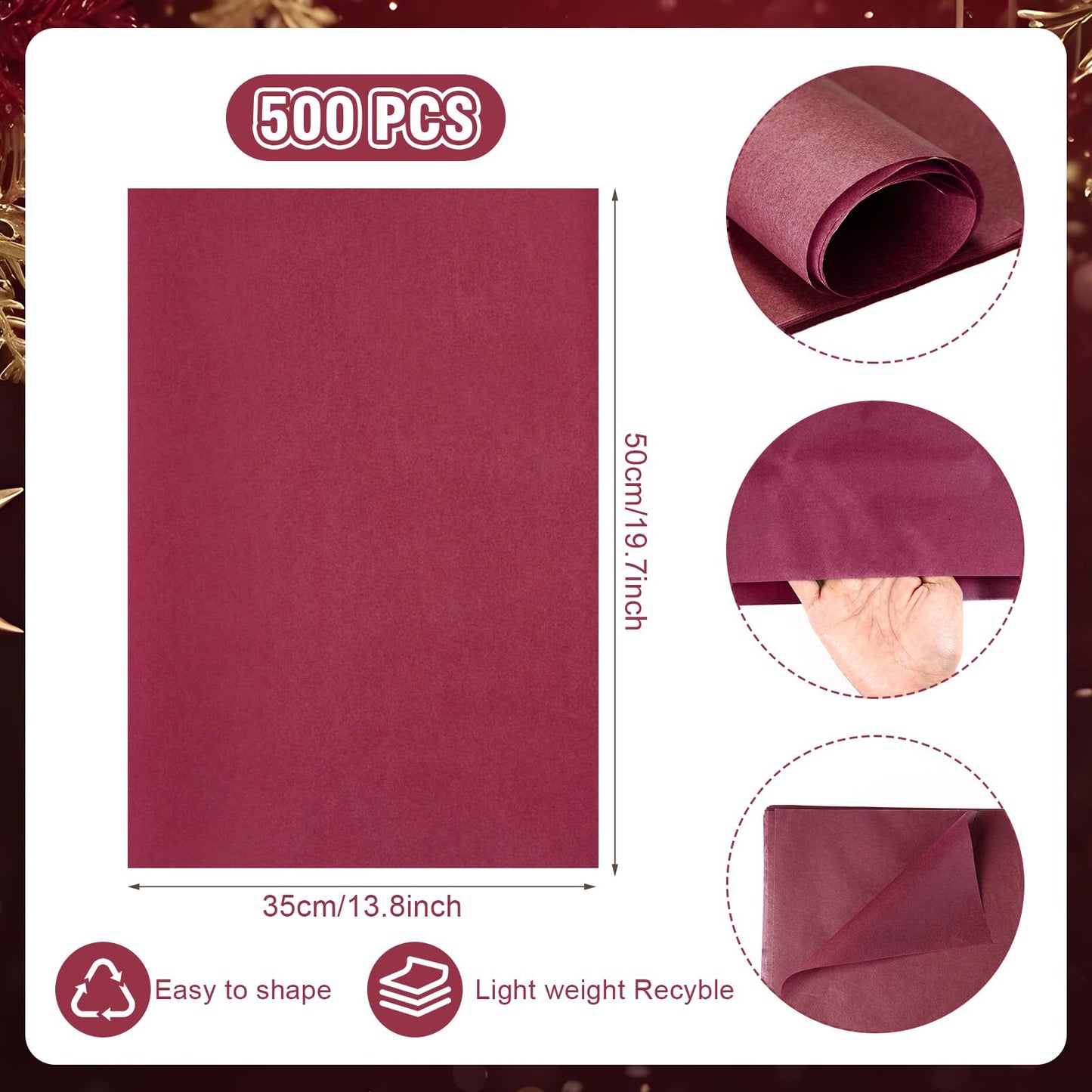 Teling 500 Sheets Burgundy Wine Tissue Paper for Gift Bags 14 x 20 Inches Father' Day Gift Wrapping Tissue Paper Bulk for Graduation Memorial Day 4th of July Weddings Birthday DIY Crafts Flowers