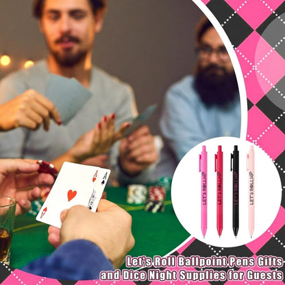 Sayglossy 25 Pcs Let's Roll Ballpoint Pens Gifts Bulk for Guests Women Dice Players Casino Themed Wedding Party Supplies Las Vegas Night Party Favors