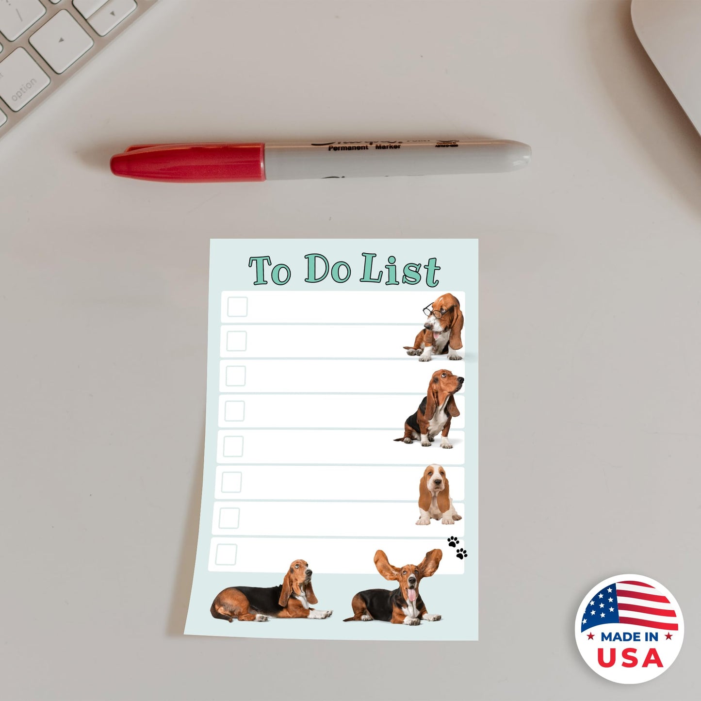 DAILY RITMO® Basset Hound Sticky to-Do List Notepad | Dog Mom Gifts for Women | Basset Hound Stationery Pad 4x6” 50 Pages Made in USA | Christmas, Birthday Gift