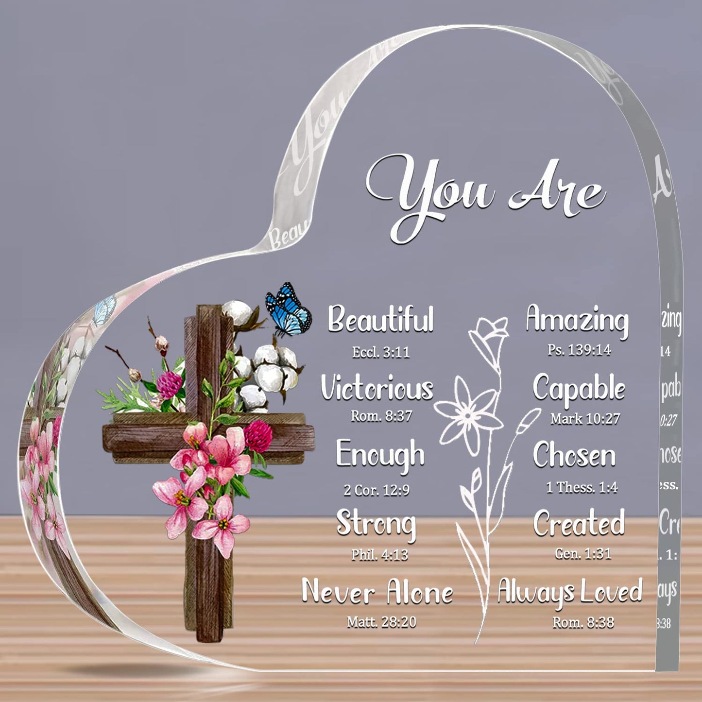 JUNQIU Christian Gifts for Women, Inspirational Gifts for Women Religious, Bible Verse and Encouragement Spiritual Gifts, Gifts for Woman, Mom, Friend, Sister-Acrylic Hearts Plaques