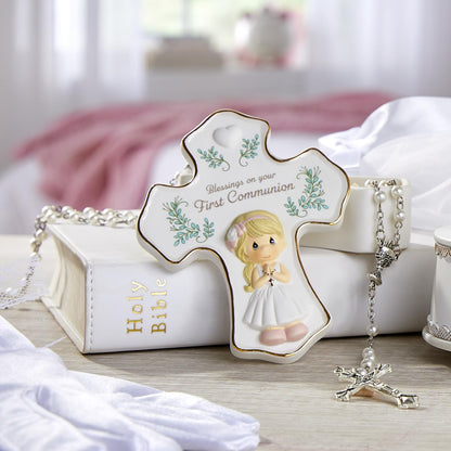 Precious Moments Blessings On Your First Communion, Bisque Porcelain Rosary Box with Rosary, First Communion Gift for Girls, Religious Keepsake for Catholic and Christian Faith