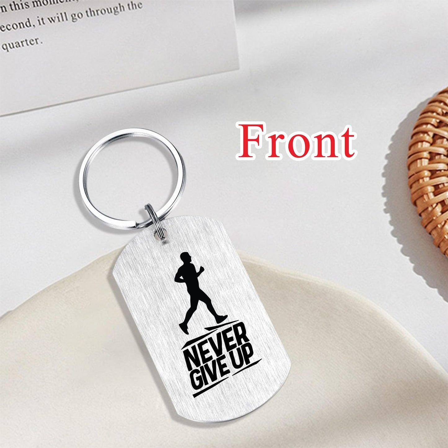 Alotozo Running Gifts - Running Keychain for Teens Boys Mens, Never Give Up Inspirational Key Chain Gift for Runners Athletes, Birthday, Graduation, Fathers Day