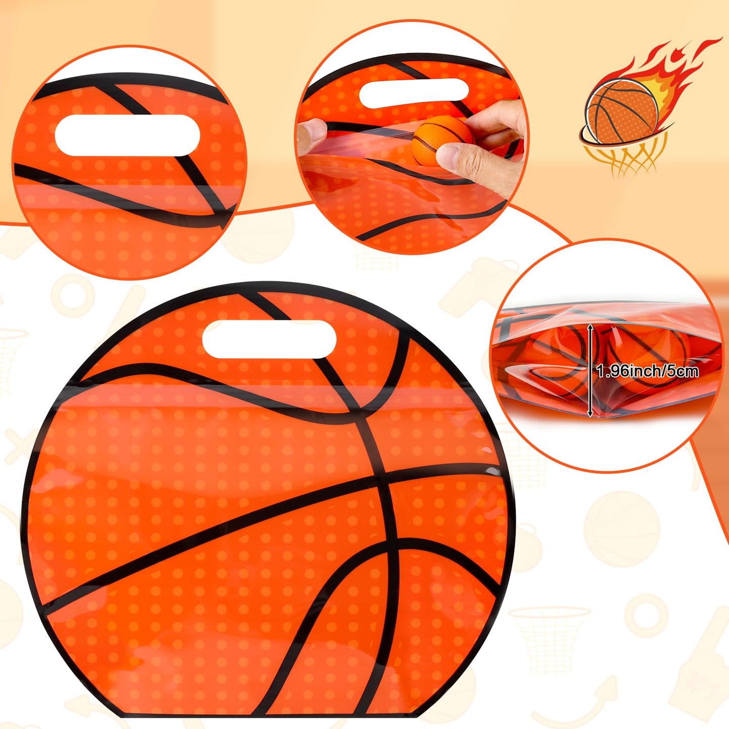 Hooqict 25pcs Basketball Goodie Bags with Handles Reusable Sealed Basketball Gift Bags Snack Treat Candy Bag Party Favors for Kids Boys Team Gifts Sports Ball Birthday Party Supplies