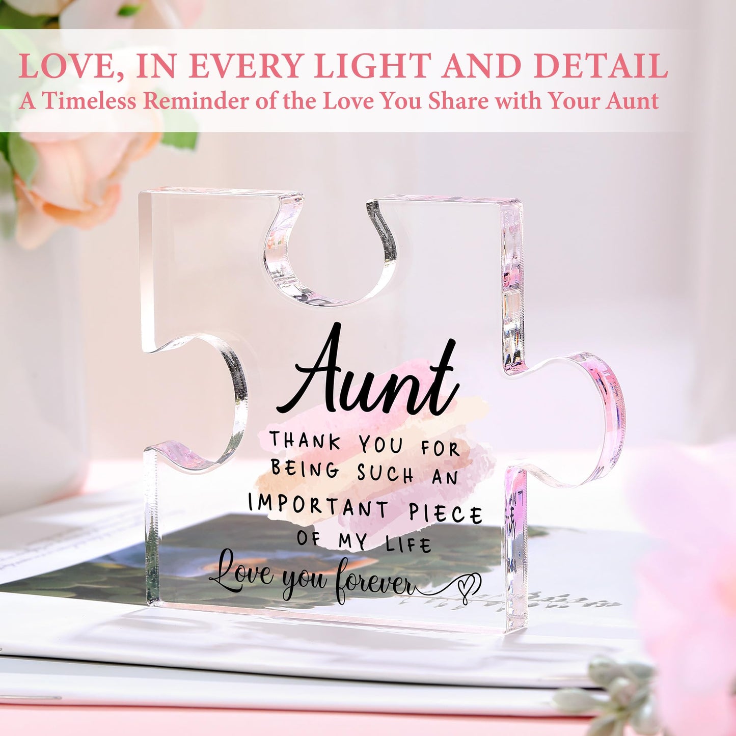 Saineron Aunt Gifts for Women Best Auntie Gift Ideas Cool Aunt Birthday Gifts for Aunts from Niece Auntie Birthday Gift Presents for Aunts Bracelet Keychain Cup Socks Tote Bag Acrylic Puzzle
