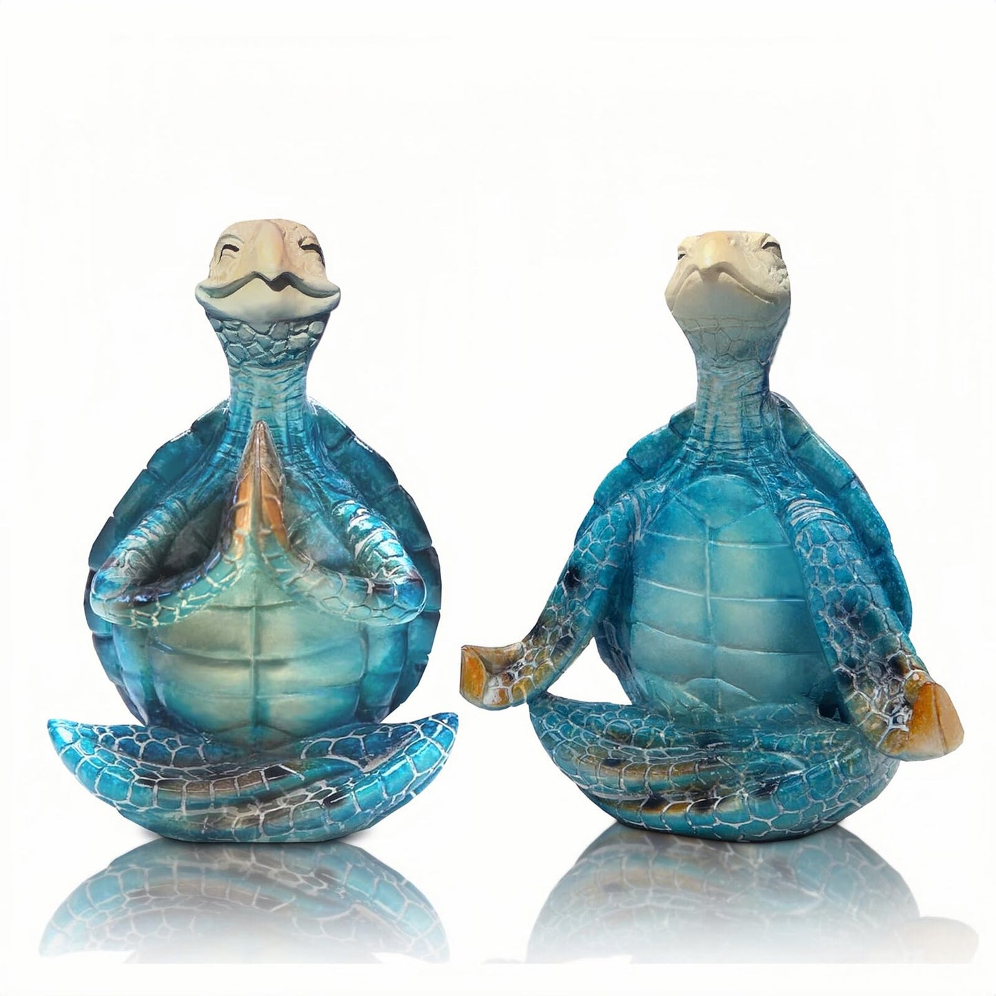 2-Pack Yoga Sea Turtle Figurines - Resin Meditation Desk Statue Decor with Non-Slip Base Zen Ocean Theme Table Shelf Sculptures Beach Bathroom Office Decoration Gifts for Women Turtle Lovers