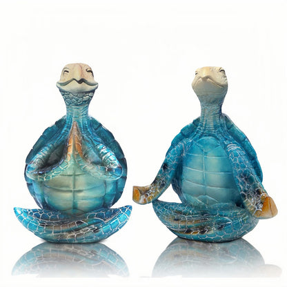 2-Pack Yoga Sea Turtle Figurines - Resin Meditation Desk Statue Decor with Non-Slip Base Zen Ocean Theme Table Shelf Sculptures Beach Bathroom Office Decoration Gifts for Women Turtle Lovers