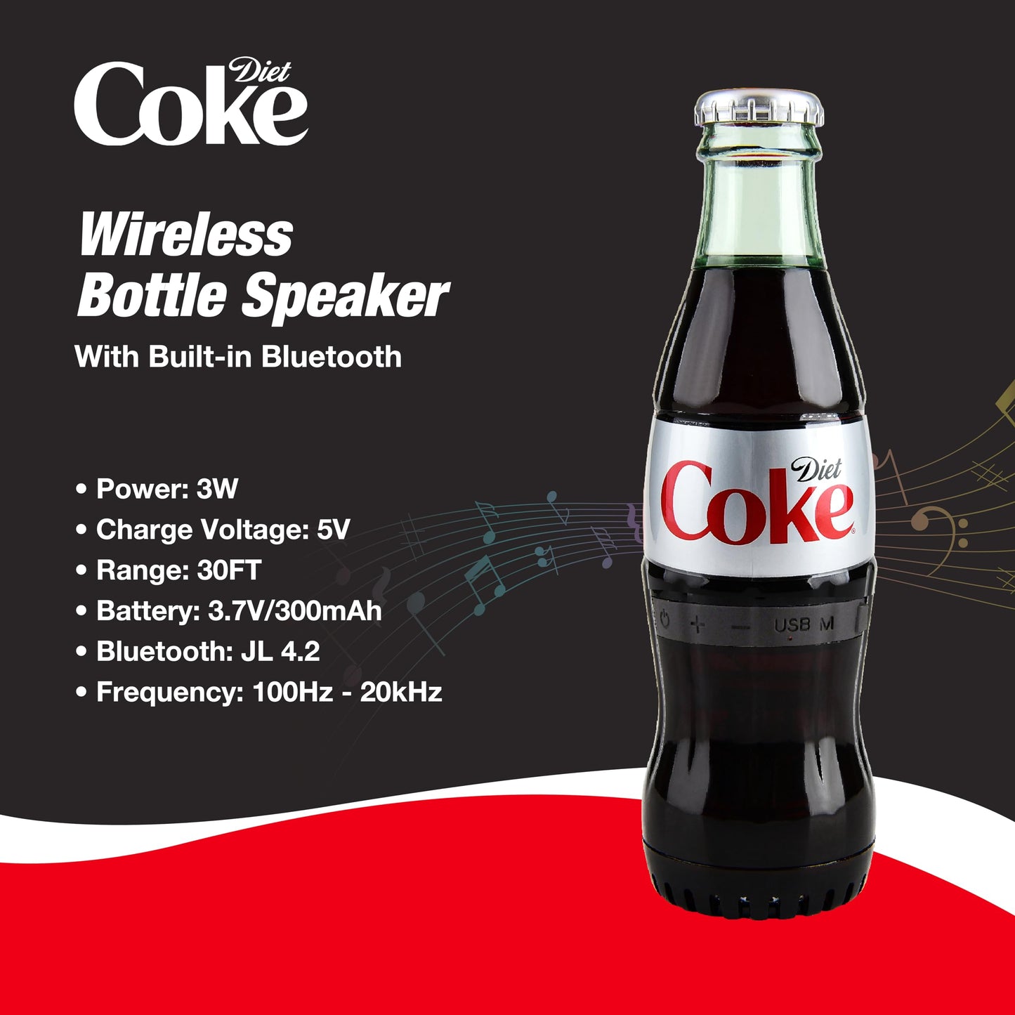 Official Diet Coke Bottle Shaped Bluetooth Speaker – Portable Wireless Speaker with Bluetooth 5.0, Deep Bass, AUX Input, Long Battery Life – Loud HD Sound for Home, Travel, Party & Outdoor Use