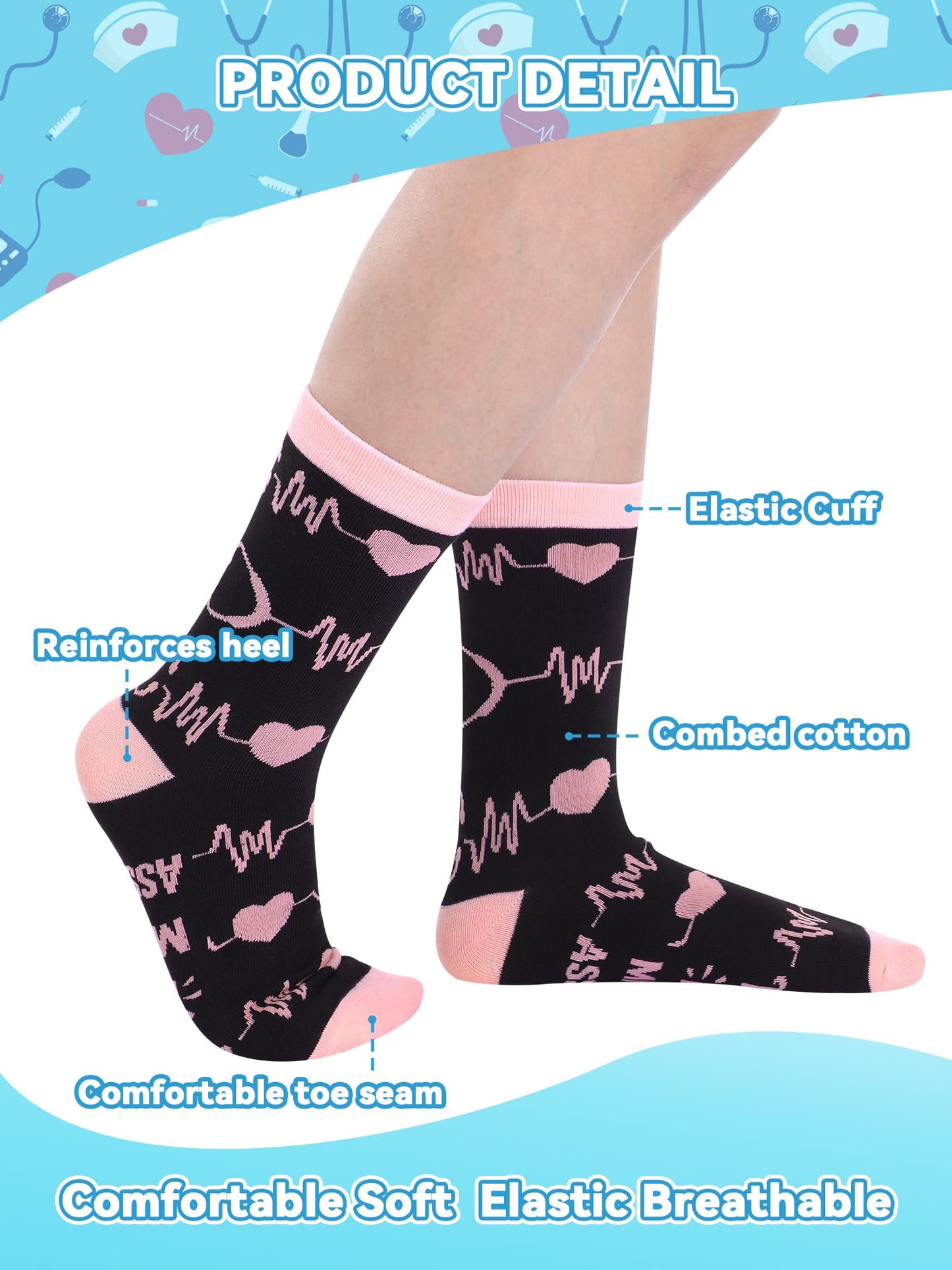 6 Pairs Medical Assistant Socks for Women Men Novelty MA Crew Socks Nurse Week MA Appreciation Gifts for Medical Assistant Healthcare Workers