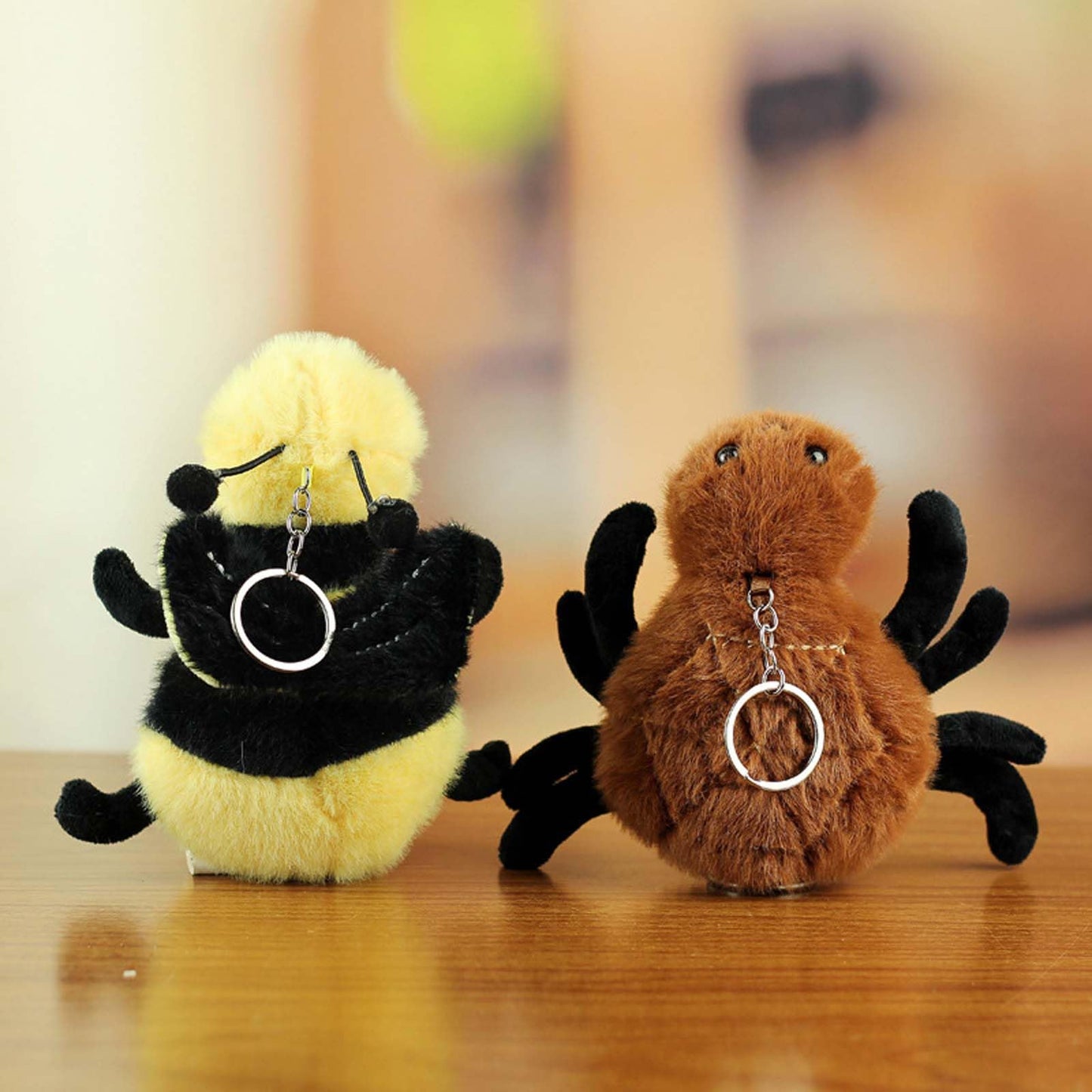 Cute Ladybug Insect Stuffed Animal Plush Keychain, Kawaii Bee Snail Moth Spider Keyring Bag Charms for Handbags