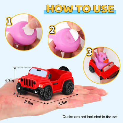 3.5 Inch Red Car Toy Match Most 2 in Rubber Ducks, Ducks for Jeeps, Vehicle Toys for Car Dashboard Decorations Accessory Rubber Duck Collection, Summer Party Favor for Kids, Birthday Gifts