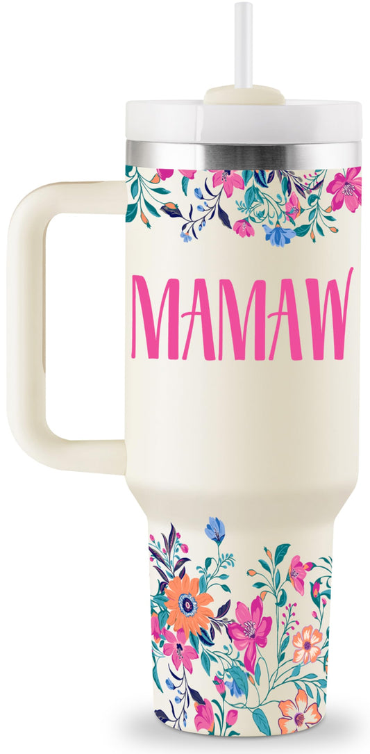 ROSTANTEN Mamaw Gifts Mamaw Birthday Gifts for Mamaw 40oz Travel Cup Insulated Tumbler with Lid & Straw